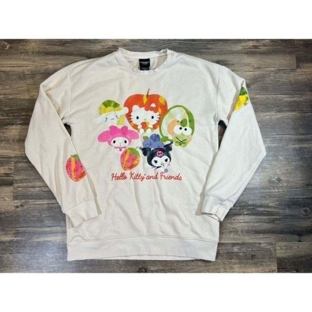 Hello Kitty and Friends Crew Sweatshirt Cream White MD Kawaii Cute Fruit Graphic
